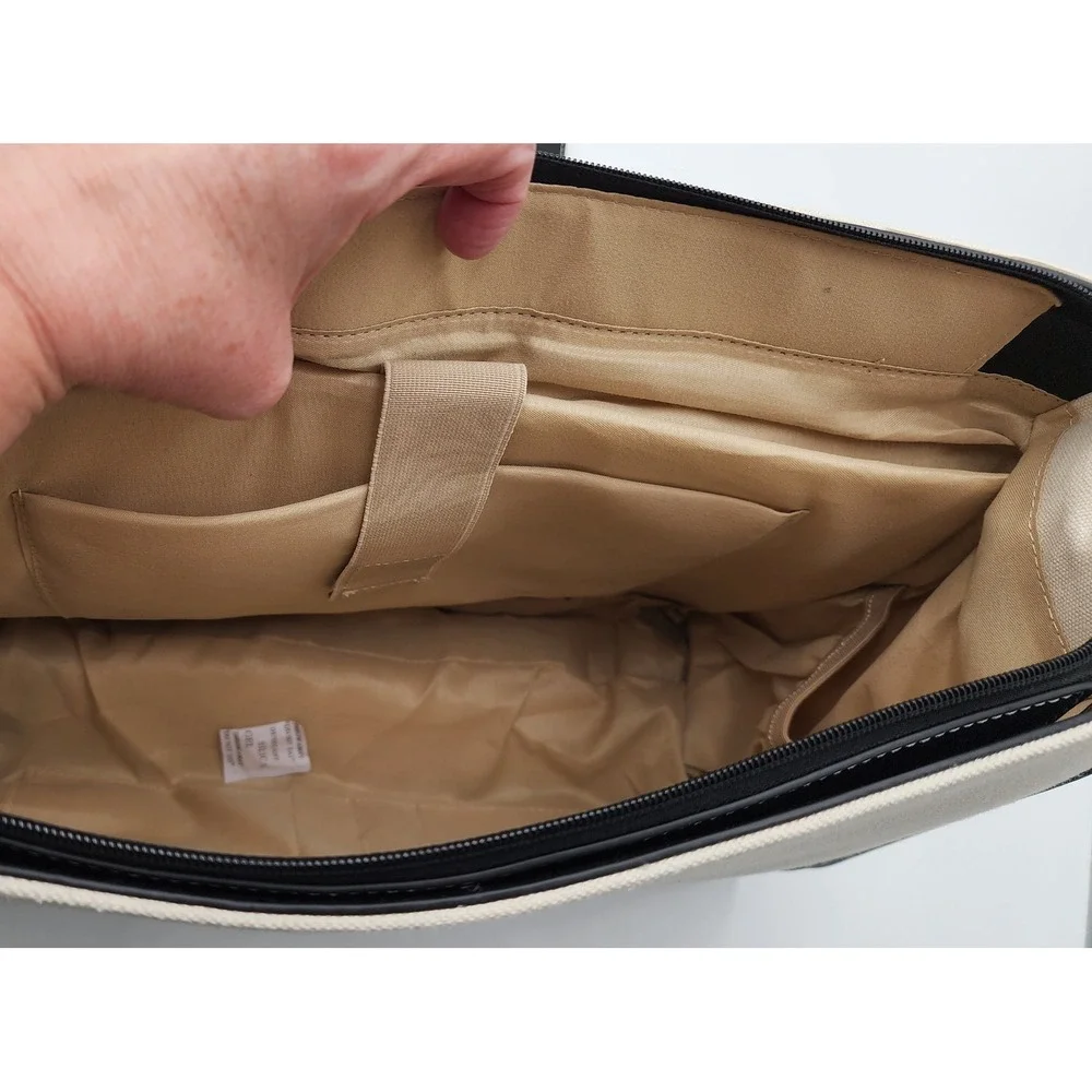 Missnine Laptop Briefcase Women Large Black Beige NEW Canvas Faux Leather Bag